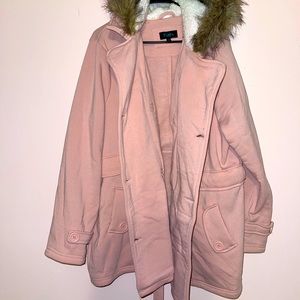 Pink pea coat with fur hood